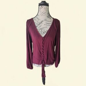 VENUS Deep Burgundy V-Neck Blouse